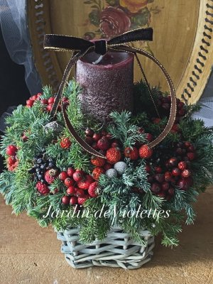 画像2: ＜2025'noël＞限定◇ナチュラルdryアレンジ  フォレキャンドル ノエルベリー